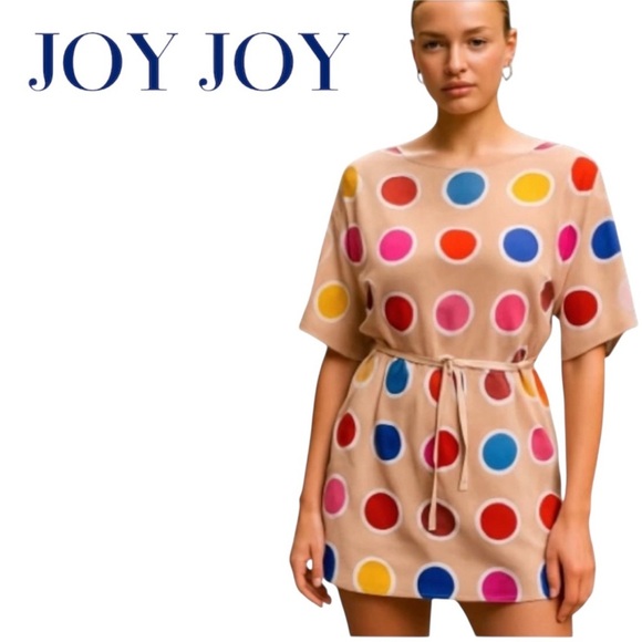 Joy Joy Women's Polka Dot Twist-Front Pleated Dress. Multi-Color. Medium - Picture 1 of 10